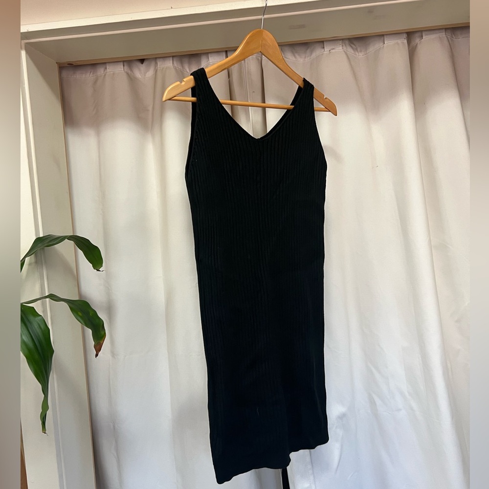 Simple black ribbed knit tank dress